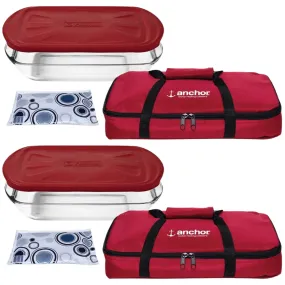 2x 4pc Anchor Hocking Bake-N-Take Hot/Cold Glass Dish Casserole Lid Set - Red
