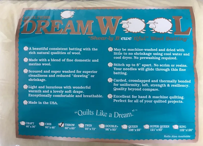 Batting Quilters Dream Wool Throw - (60'' x 60'')