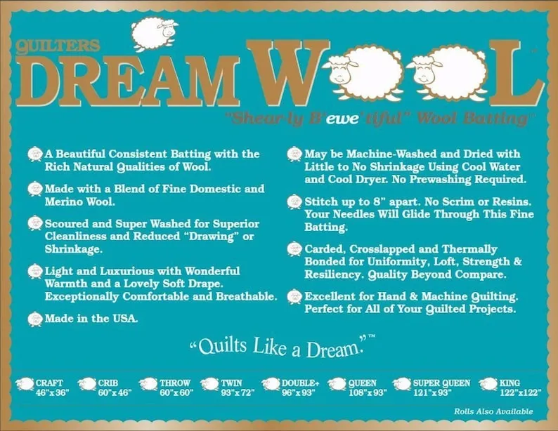 Batting Quilters Dream Wool Throw - (60'' x 60'')