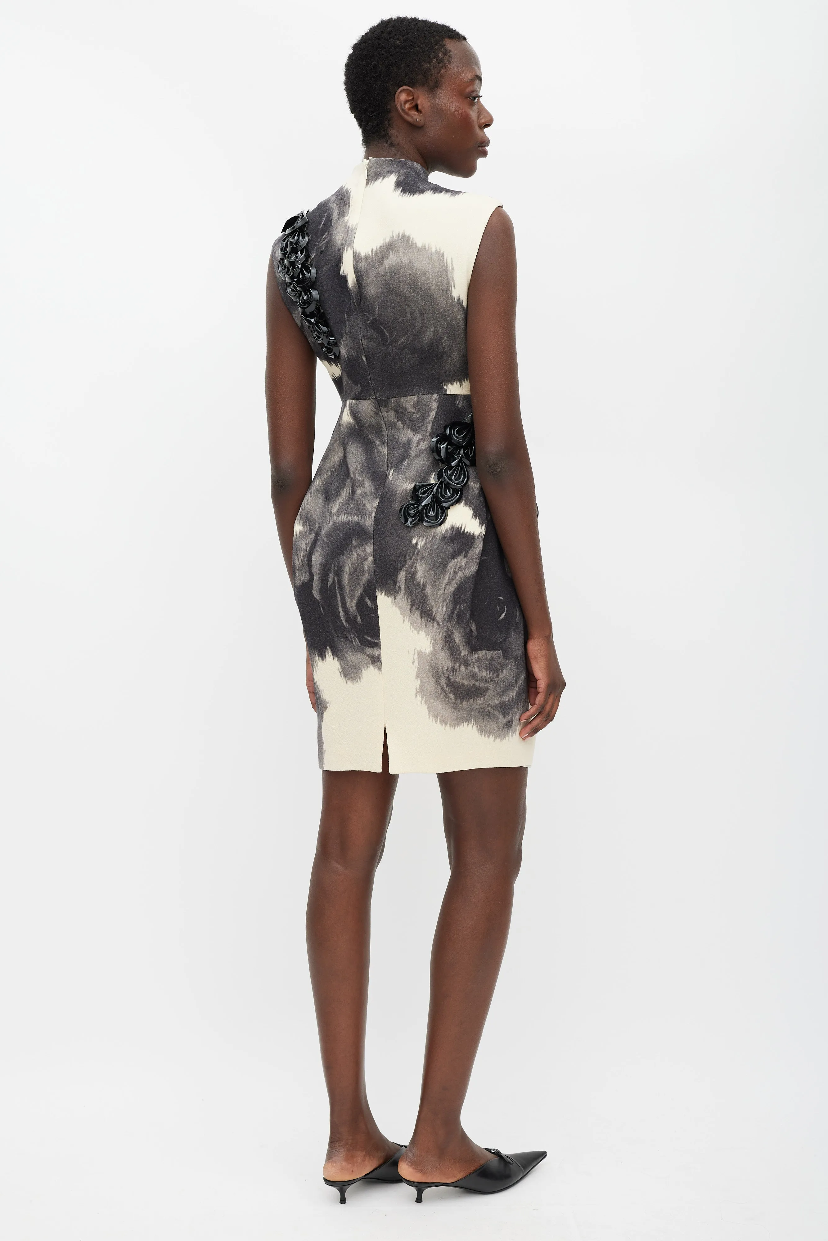 Beige & Grey Wool Petal Dress
