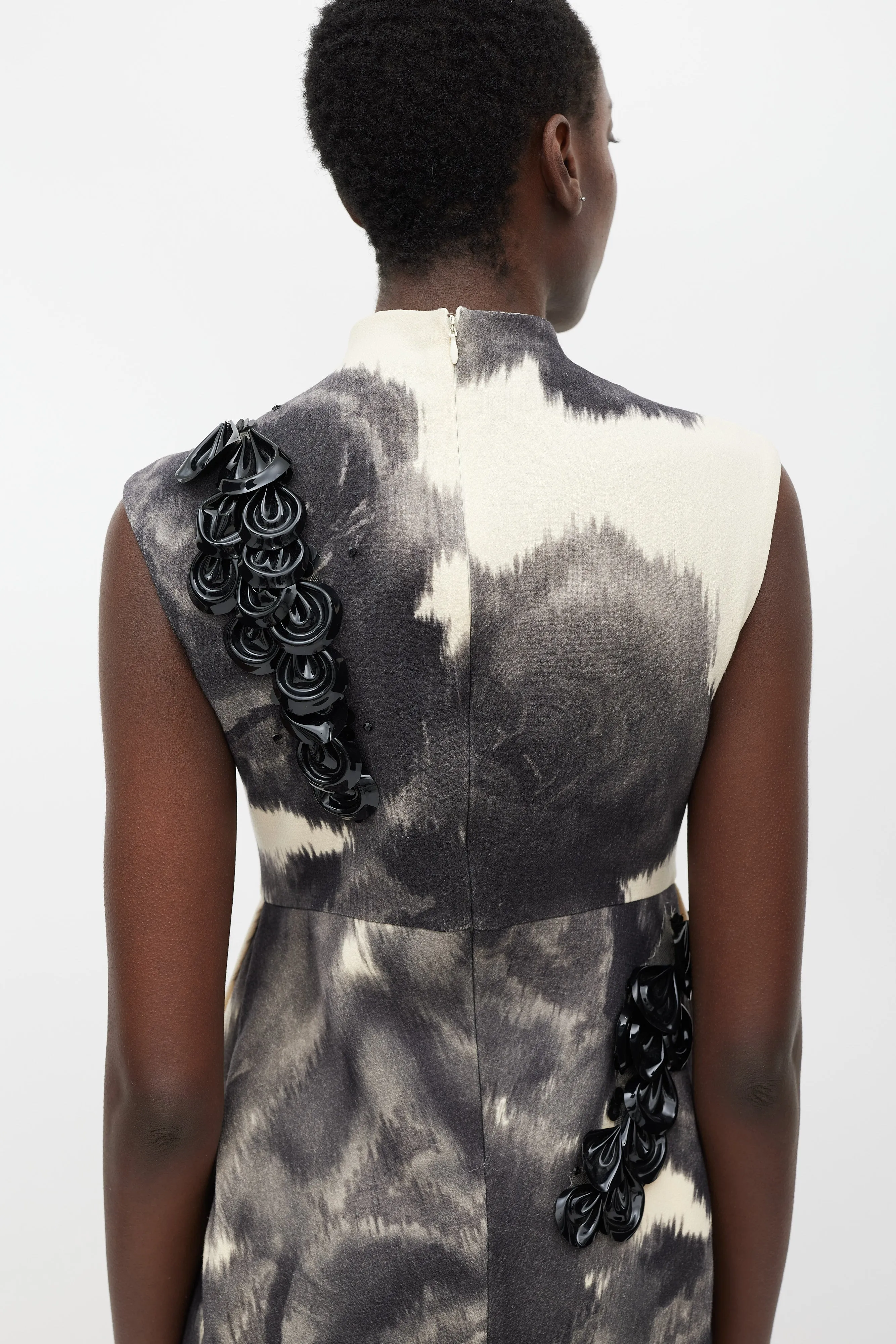 Beige & Grey Wool Petal Dress