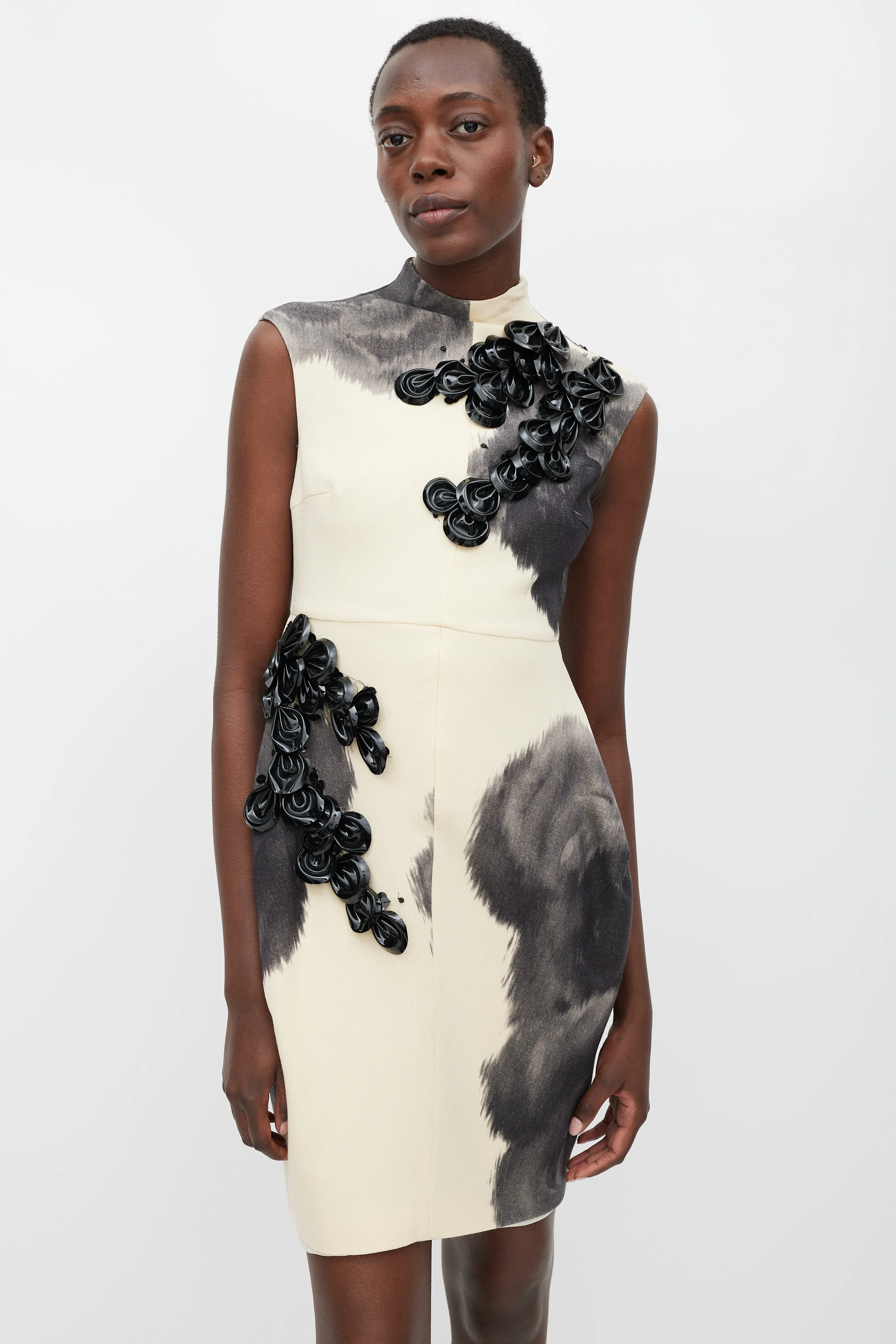 Beige & Grey Wool Petal Dress