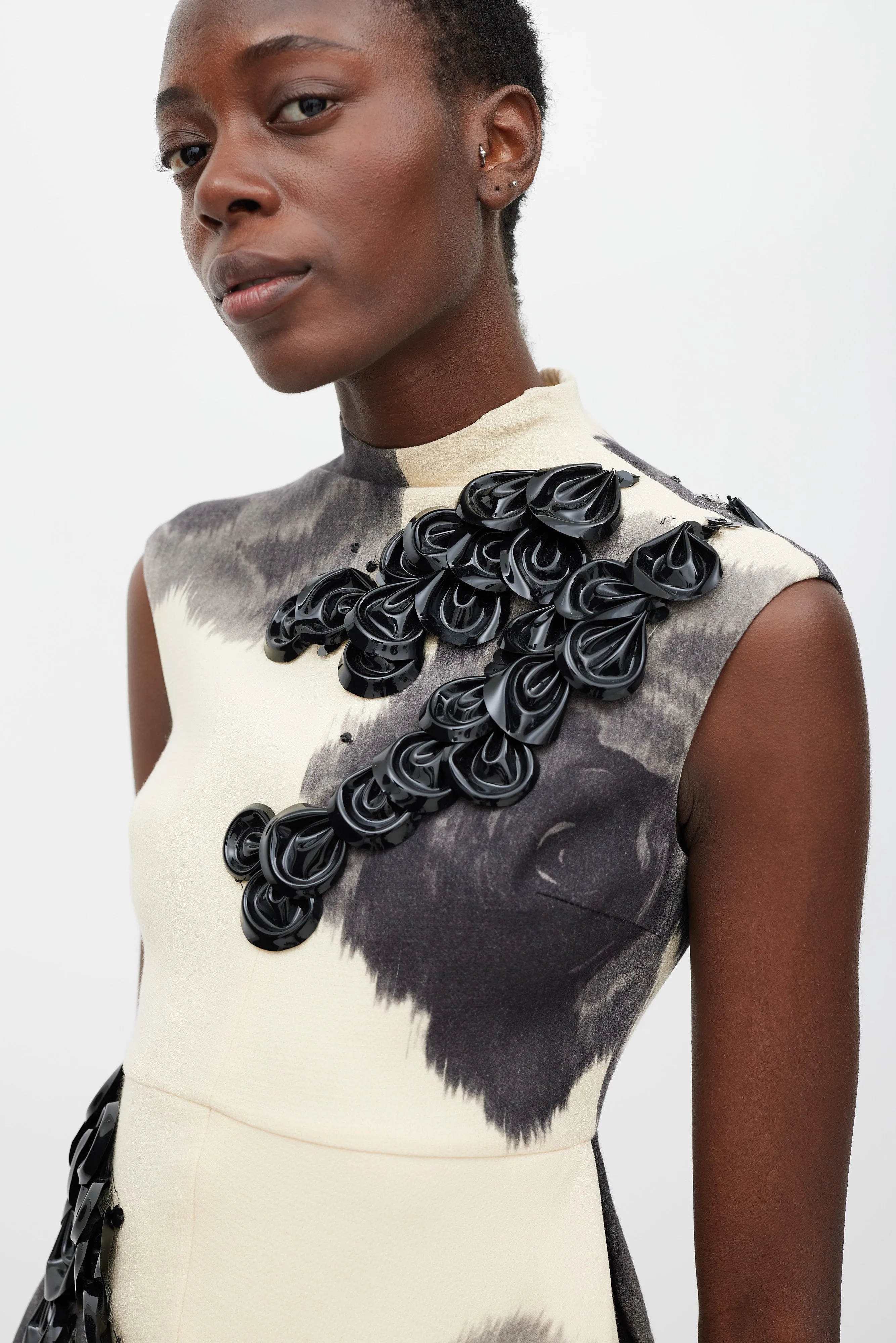 Beige & Grey Wool Petal Dress