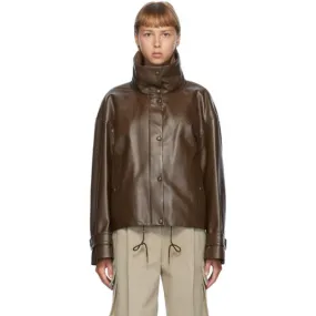 DRAE Brown Faux-Leather Blouson Jacket