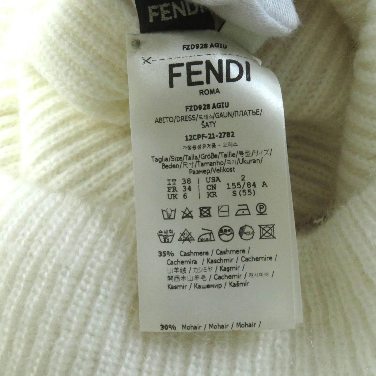 Fendi FF Logo V-Neck Knit Dress Off White