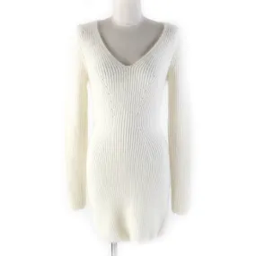 Fendi FF Logo V-Neck Knit Dress Off White