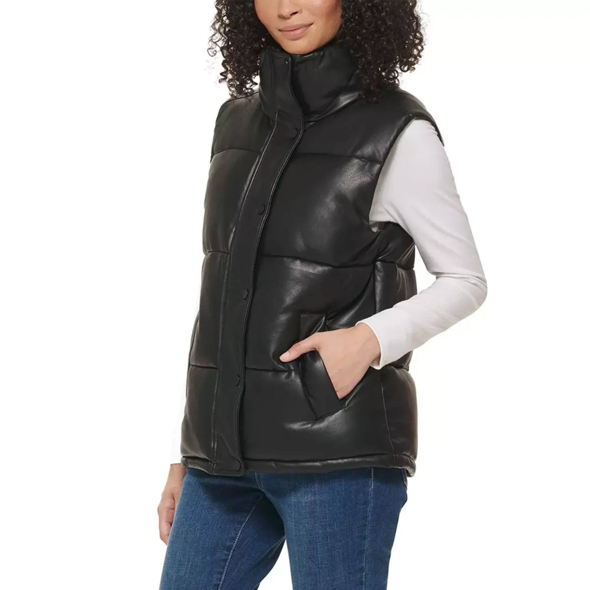 Marc New York Women's Faux Leather Insulated Full Zip Puffer Vest