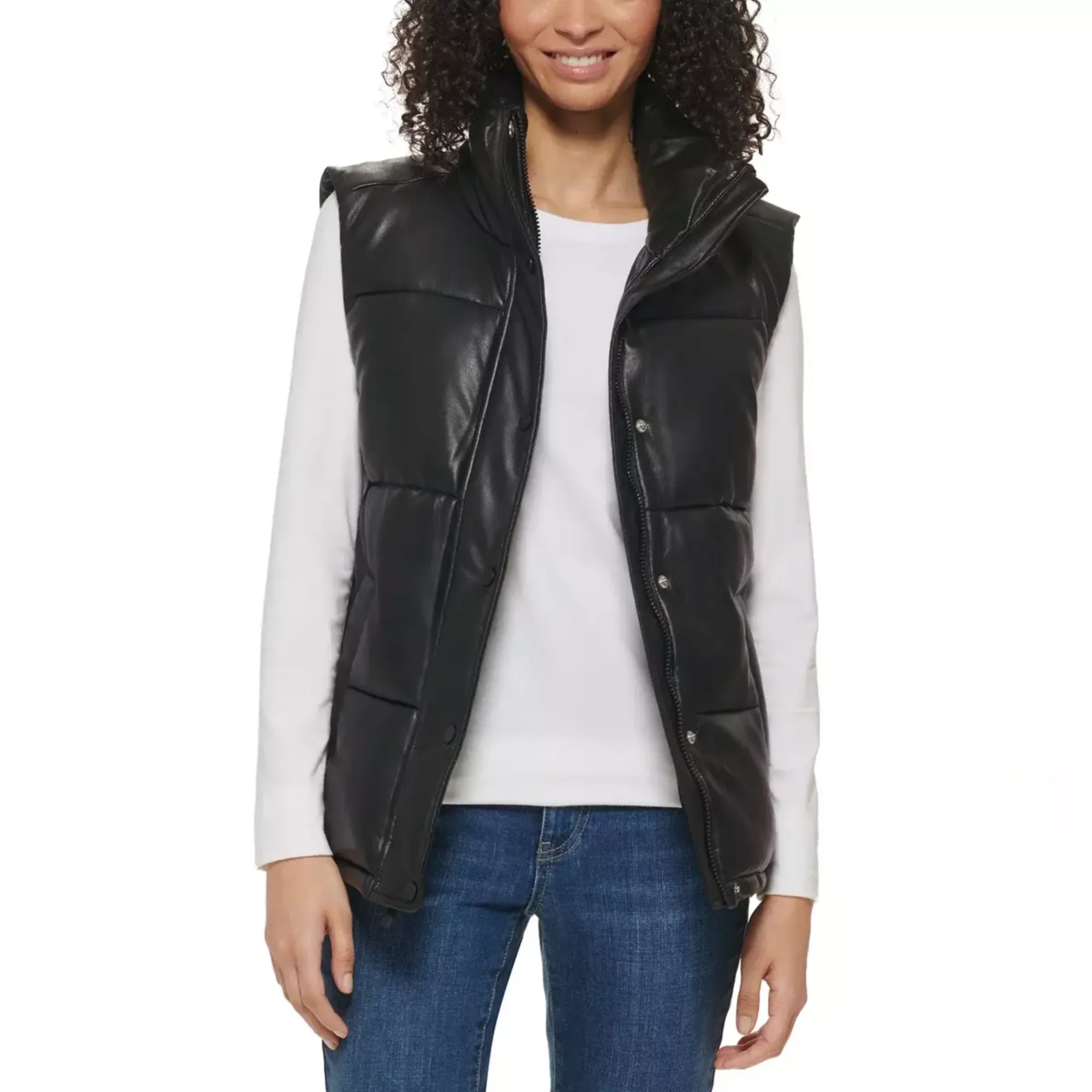 Marc New York Women's Faux Leather Insulated Full Zip Puffer Vest