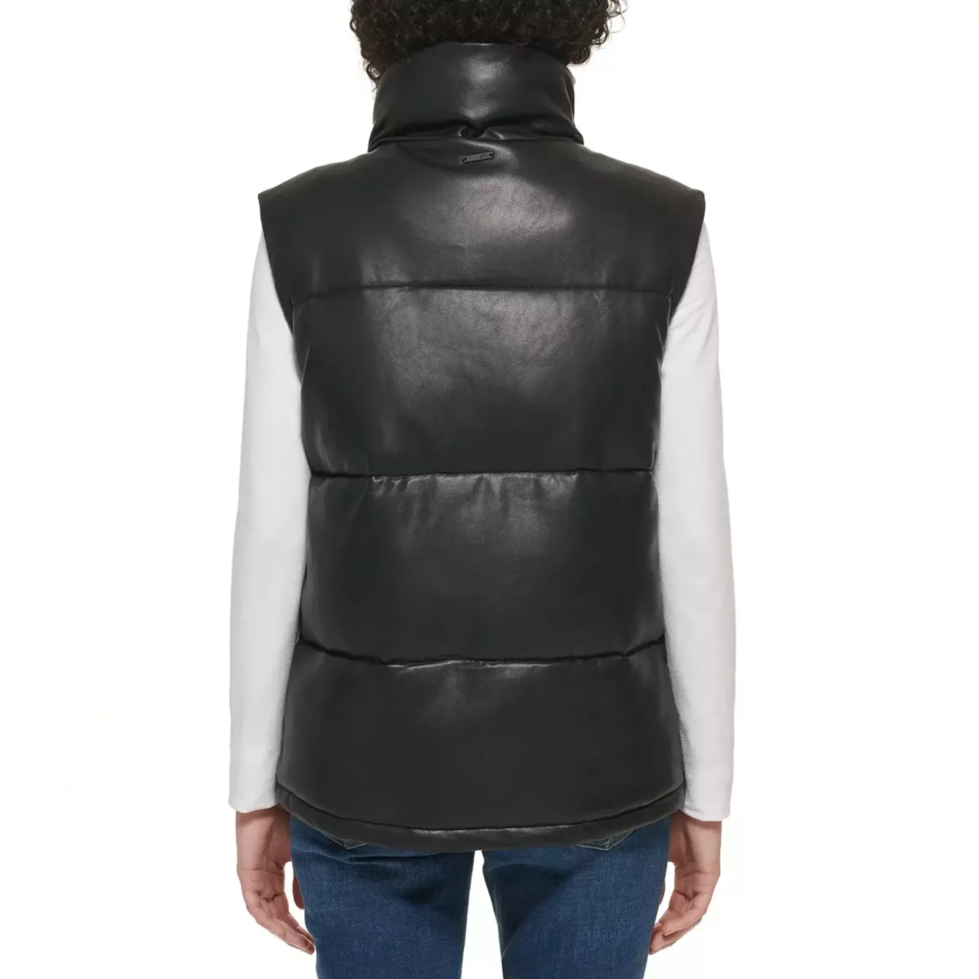 Marc New York Women's Faux Leather Insulated Full Zip Puffer Vest