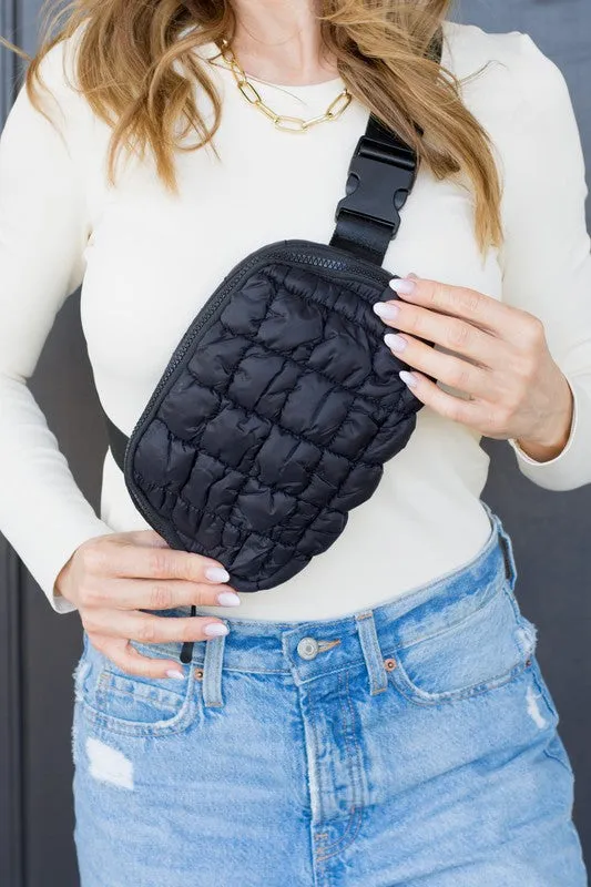 Quilted Puffer Sling Belt Fanny Bum Bag with Adjustable Strap