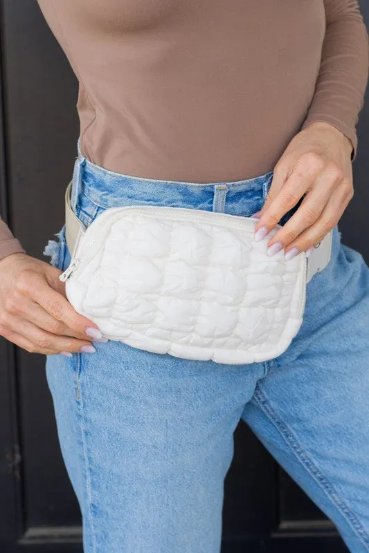 Quilted Puffer Sling Belt Fanny Bum Bag with Adjustable Strap