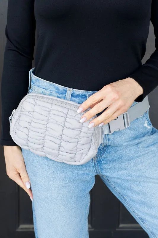 Quilted Puffer Sling Belt Fanny Bum Bag with Adjustable Strap