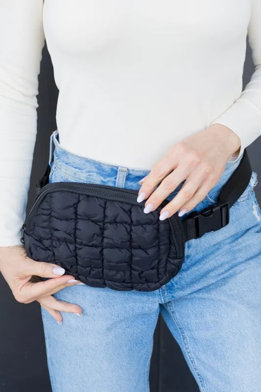 Quilted Puffer Sling Belt Fanny Bum Bag with Adjustable Strap