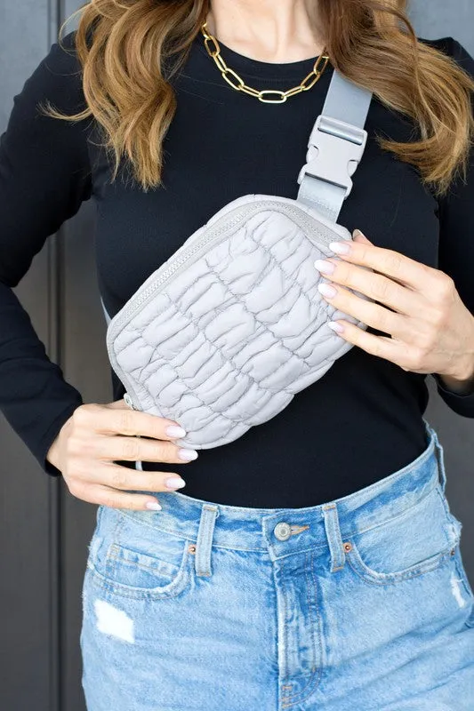 Quilted Puffer Sling Belt Fanny Bum Bag with Adjustable Strap